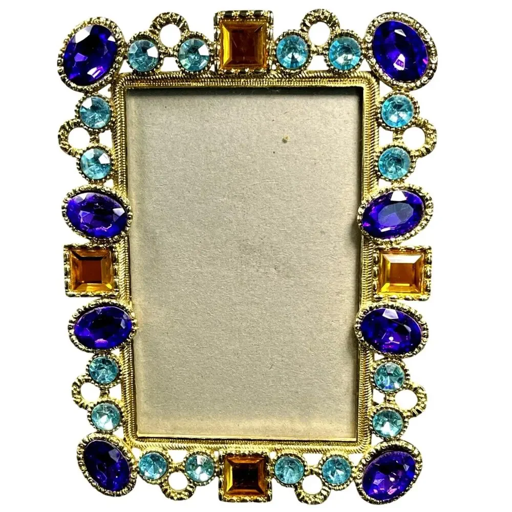 Vintage Jewel Tone Picture Frame Gold Tone Faux Gemstone Frame 5x7 Boho Glam
